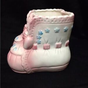 Vintage Planter Baby Shoe My Neil L cottagecore Girl Pink Nursery Decor 1983